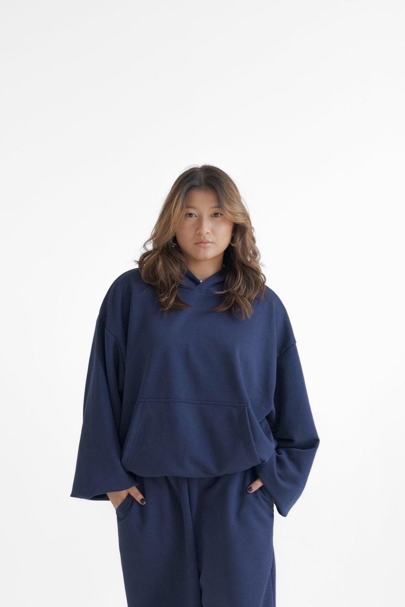 BASIC Hoodie Navy - Niebieska bluza typu oversize