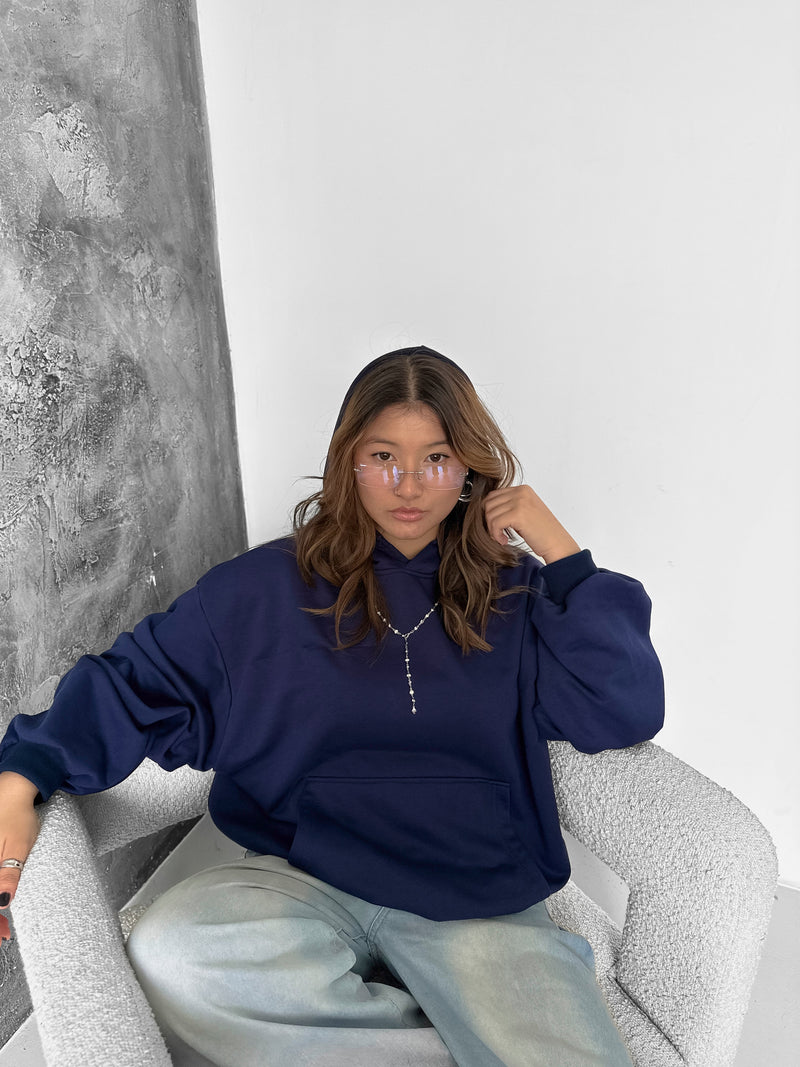 BASIC Hoodie Navy - Niebieska bluza typu oversize